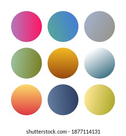 Round gradients spheres. Set of nine trendy multicolored Gradients. Vector illustration