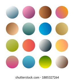 Round gradients spheres. Set of sixteen trendy multicolored gradients. Vector illustration