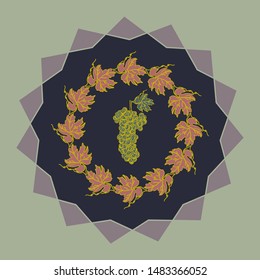 Round grape ornament. Grape frame.
