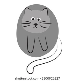 Round gray cat on white. stylized pet. clip art, logo, design