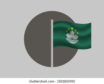 Round gray circle with flagpole of  waving National flag of Macau. original colors and proportion. Simply vector illustration, from countries flag set.