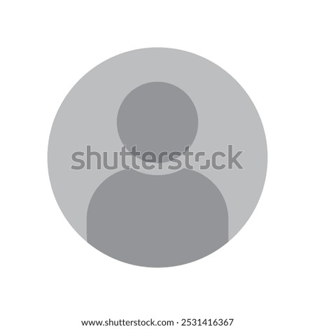 Round gray circle with a human silhouette. Dark gray shadow on the bottom. Isolated on a light background.