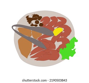 round gray plate with seafood illustration vector graphics