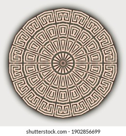 Round greek mandala pattern. Tribal ethnic style background. Vector geometric backdrop. Abstract radial modern ornaments with borders, frames, circles, greek key, meanders, geometric shapes.