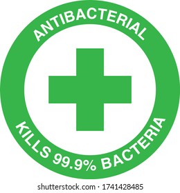 Round Green Antibacterial Vector Sign: Kills 99.9% bacteria