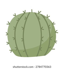 Round green barrel cactus echinocactus desert sharp thorn plant icon flat vector illustration