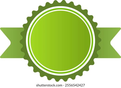 Round green blank sticker or badge featuring scalloped edges and a ribbon banner, showcasing a simple yet elegant design ideal for various marketing and promotional needs