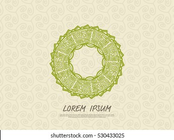 Round green border frame. Mandala ornament. Can be used for decoration and design photo frame, menu, card, scrapbook, album. Vector Illustration. Abstract background.