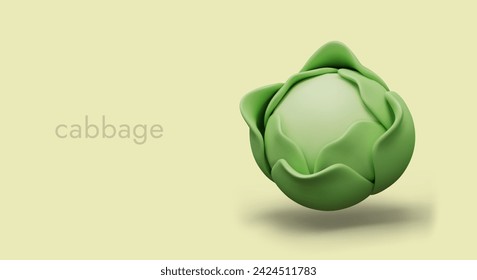 Round green cabbage, leafy vegetable. Realistic image for advertising concepts