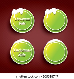 round green Christmas sale web buttons set. glossy winter web buttons with snow and ice collection