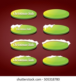 round green Christmas sale web buttons set. glossy winter web buttons with snow and ice collection