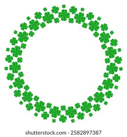 Round green clover border, frame for st. Patrick's day decoration isolated on transparent background