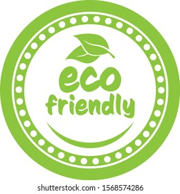 round green ECO FRIENDLY stamp or label with leaves and abstract smile vector illustration