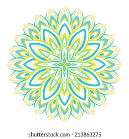 Round green floral vector abstract leaves ornamental pattern design. Decoration element