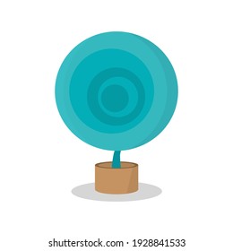 Round green flower in a pot. The flower is round in shape with circles inside. A modern image of a potted plant. Flat vector illustration
