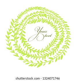 Round green frame of branches with leaves. Vector