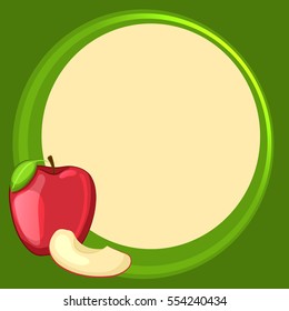Round green frame with red apple and slice. Vector illustration.