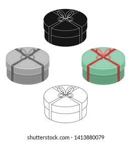 Round green gift with a red ribbon. A box for a cake.Gifts and Certificates single icon in cartoon,black style vector symbol stock illustration.