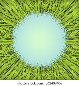 Round green grass frame. Vector illustration.