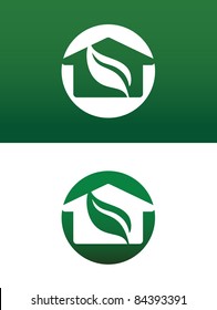 Round Green House Vector Both Solid and Reversed for Ecology, Recycling, Company, Service or Product.