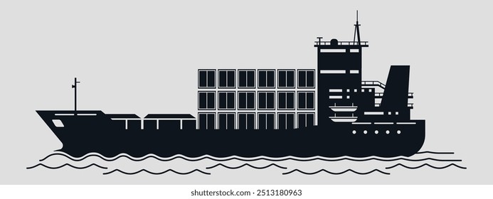 A round green icon with a black boat silhouette. Vector on a gray background