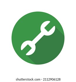 The round green icon of a wrench. Setting and editing. Vector.