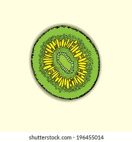 Round green kiwi. White background.