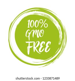 Round green label with text - GMO free. Vector illustration.