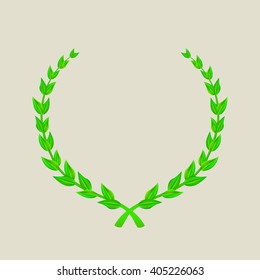 Round green laurel wreath. 