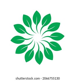 Round Green Leaf Vector Design Logo