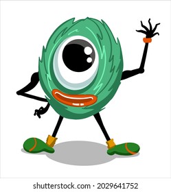 A round green one-eyed monster. The character is fictional.