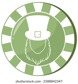 round green poker chip with a wrinkled leprechaun's face for St. Patrick's Day, for a variety of designs and posters