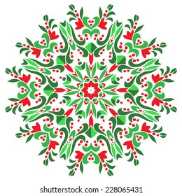 Round green and red floral pattern. Vector element for your design