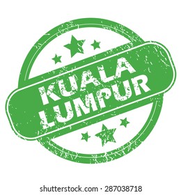 Round green rubber stamp with name Kuala Lumpur and stars, isolated on white