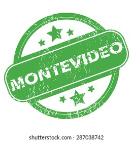 Round green rubber stamp with name Montevideo and stars, isolated on white