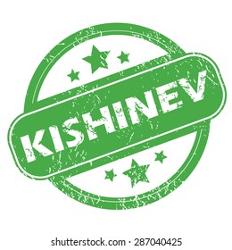 Round green rubber stamp with name Kishinev and stars, isolated on white