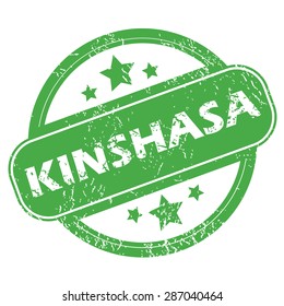 Round green rubber stamp with name Kinshasa and stars, isolated on white