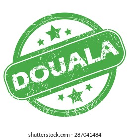 Round green rubber stamp with name Douala and stars, isolated on white
