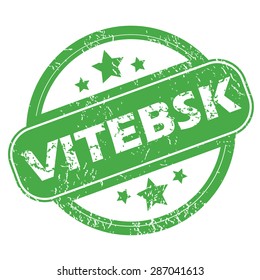 Round green rubber stamp with name Vitebsk and stars, isolated on white