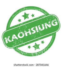 Round green rubber stamp with name Kaohsiung and stars, isolated on white