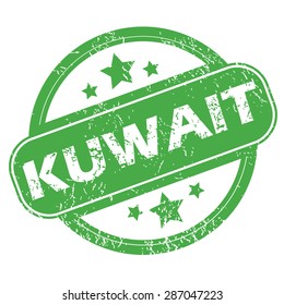 Round green rubber stamp with name Kuwait and stars, isolated on white