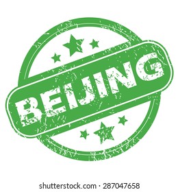 Round green rubber stamp with name Beijing and stars, isolated on white