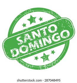 Round green rubber stamp with name Santo Domingo and stars, isolated on white