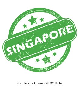 Round green rubber stamp with name Singapore and stars, isolated on white