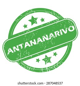 Round green rubber stamp with name Antananarivo and stars, isolated on white