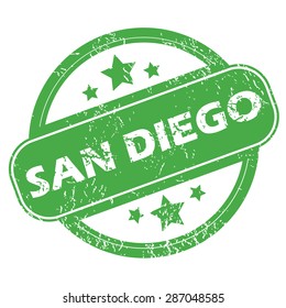 Round green rubber stamp with name San Diego and stars, isolated on white