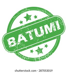 Round green rubber stamp with name Batumi and stars, isolated on white