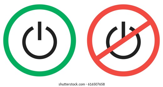 round green sign on to turn round and crossed the red sign off, vector on and not turn off for the concept of uninterrupted work