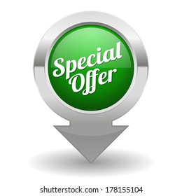 Round green special offer button with metallic border