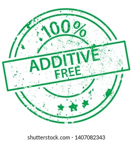 Round green stamp with the words 100% additive free on white background
